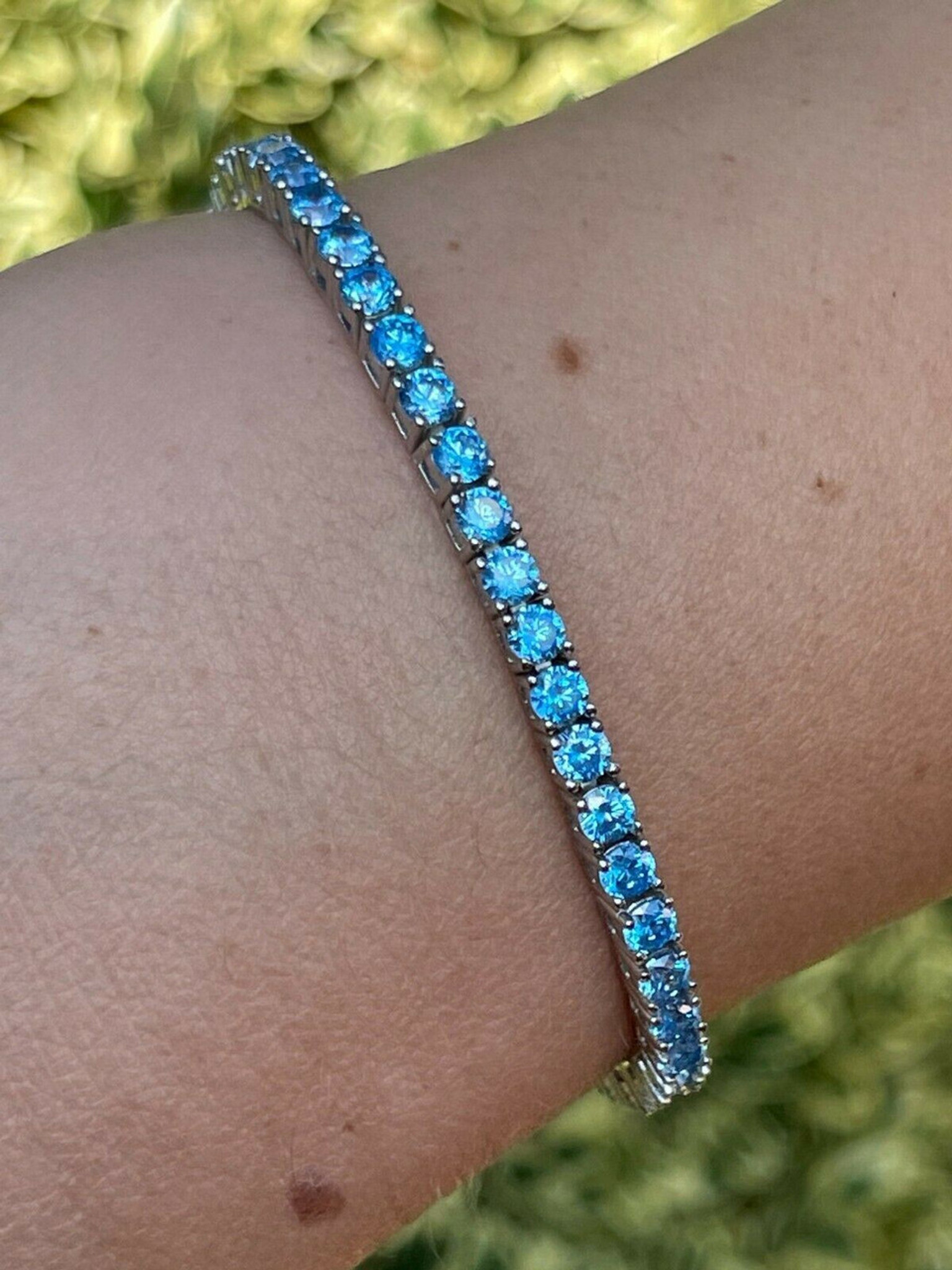 Diamond Accent Genuine Blue Aquamarine Sterling Silver 7 Inch Tennis  Bracelet - JCPenney